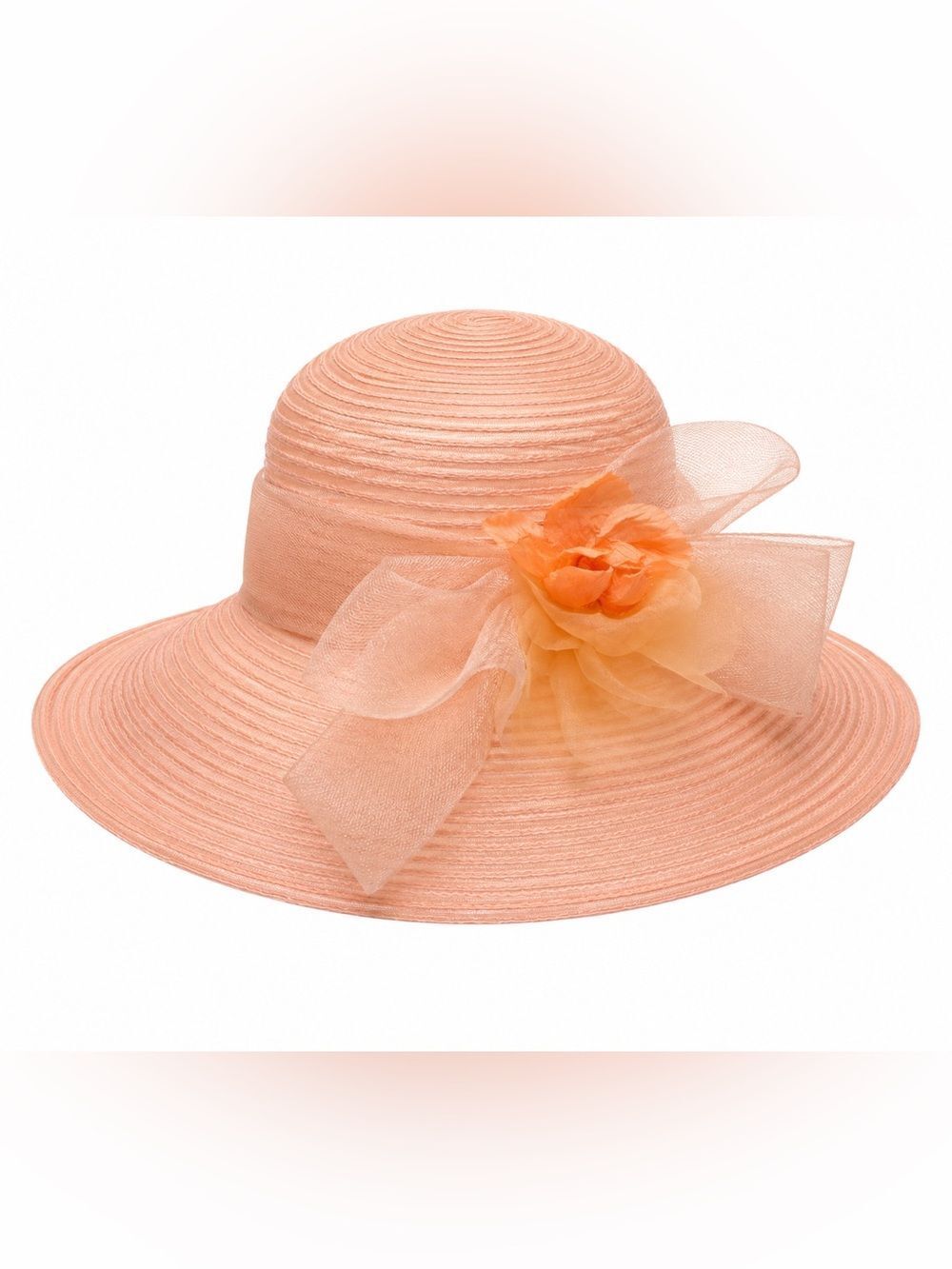 Giovannio Blush Pink Wide Brim Derby Hat Mesh Bow Floral Church Tea Party Hat